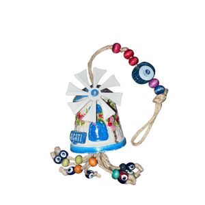 Alacati Turkey Windmill Collectors Souvenir Evil Eye Wall Ornament
